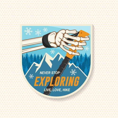 Never Stop Exploring - Skeleton Adventure Patch Vector Image