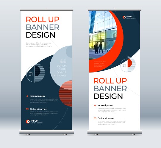 Roll up banner stand presentation concept vector image