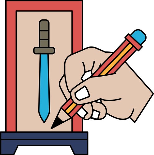 Hand Drawing a Sword in a Case Vector Image