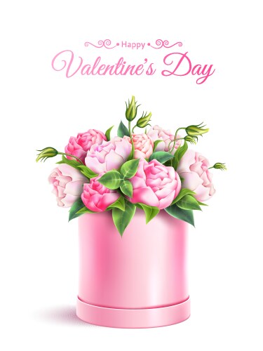 Rose flower box valentines day realistic Vector Image