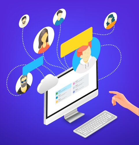 people working together remotely via application vector image