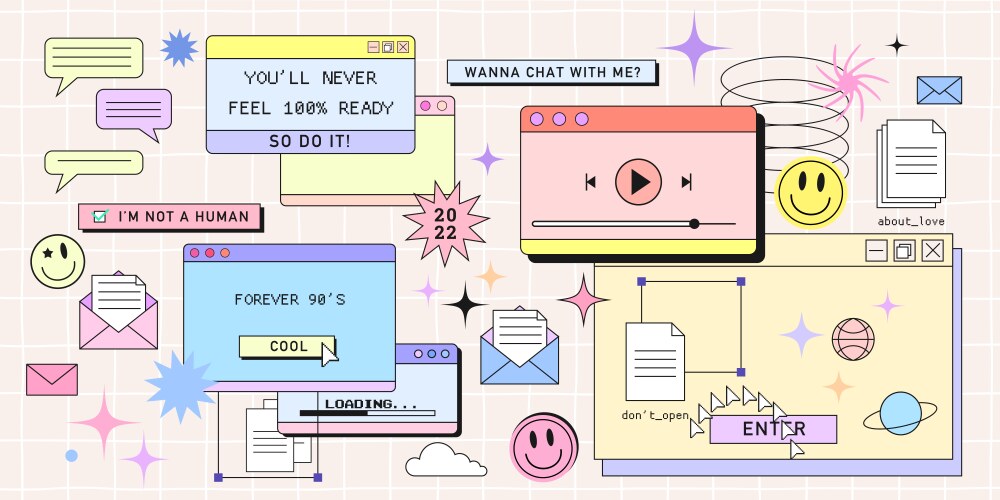 retro browser computer window in 90s vaporwave vector image