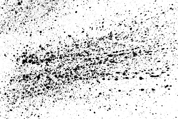Black ink paint splatter on white background spray