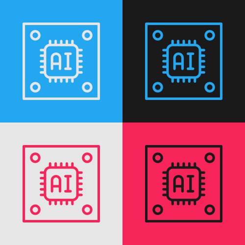 Pop art line computer processor with microcircuits vector image
