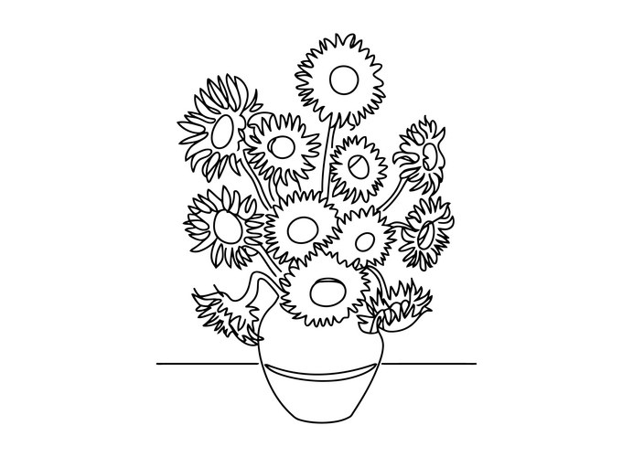 Single Line Sunflower Drawing Vector Image