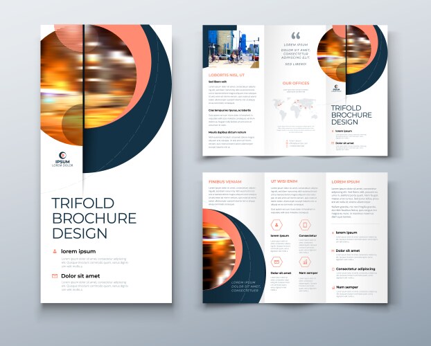 tri fold brochure design with circle corporate vector image