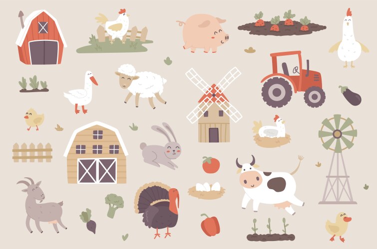 Farm animals set on white background Royalty Free Vector
