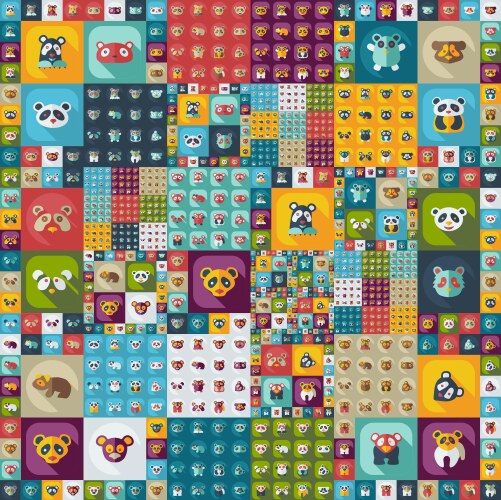 Flat concept set modern design with shadow pandas vector image