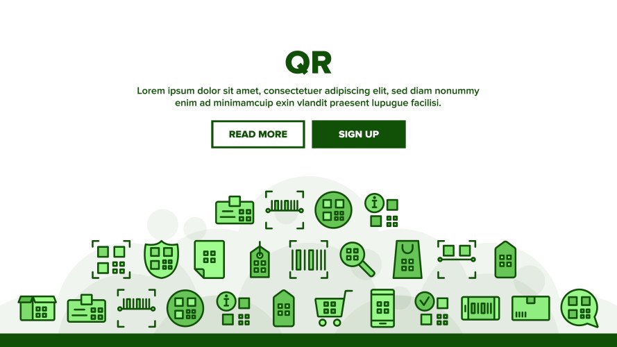 Qr code scan landing header vector image