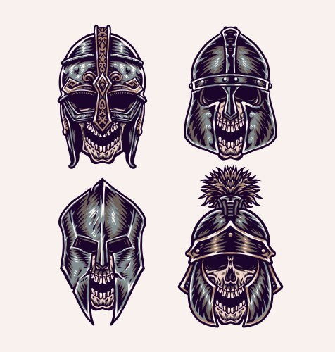 Skull Warrior Helmet Set Vector Image