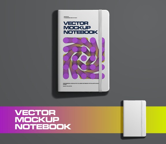 Notebook mockup top view with elastic band vector image
