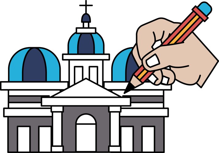 Hand Drawing a Church with Dome Vector Image