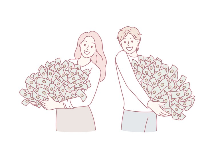 Happy People with Money Stacks Vector Image