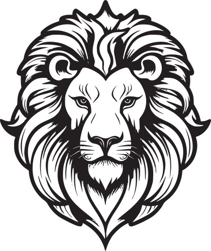 Lion Head Emblem - Black & White Vector Image