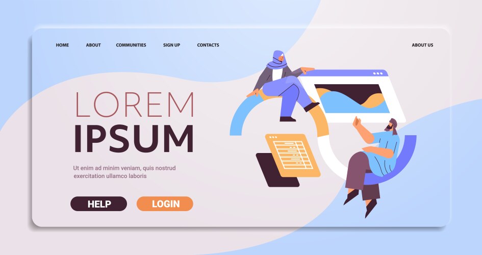 Arab developers creating website ui interface web vector image