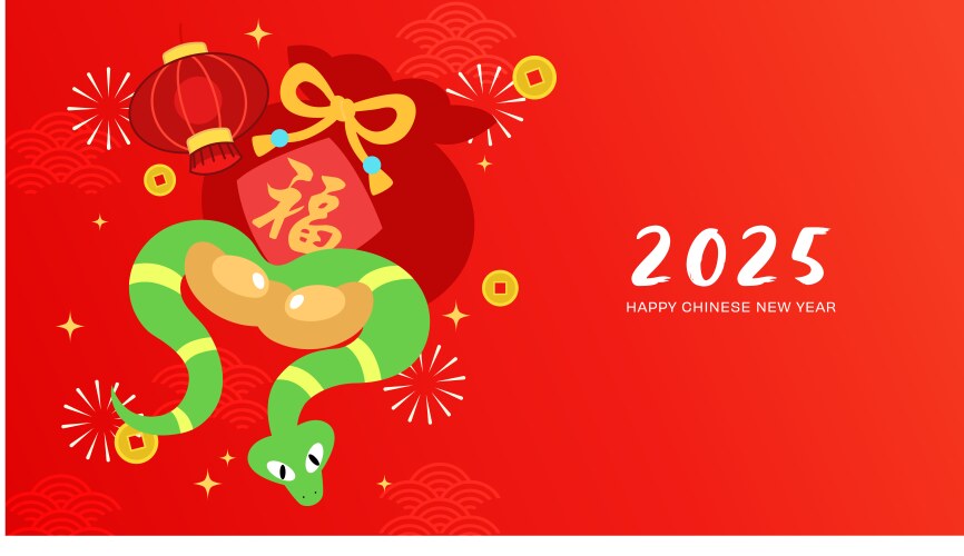 Chinese zodiac snake with red lantern Vector Image