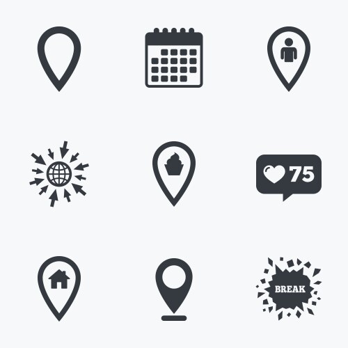 Map pointer icons home food and user location vector image