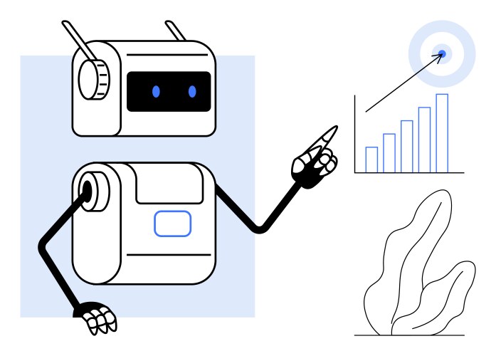 Robot analyzing data and pointing at a target vector image