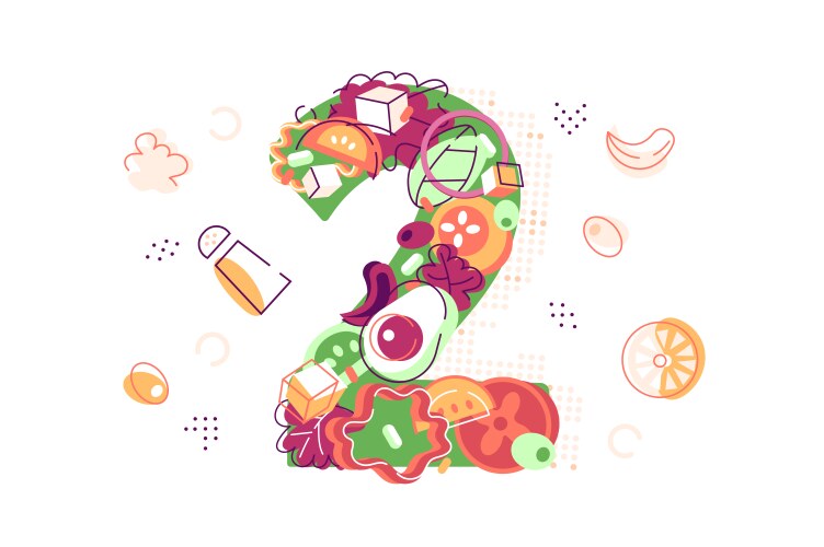 number two covered with juicy fresh vegetables vector image