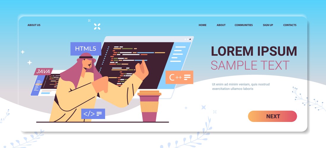 Arab Programmer Coding on Computer vector image