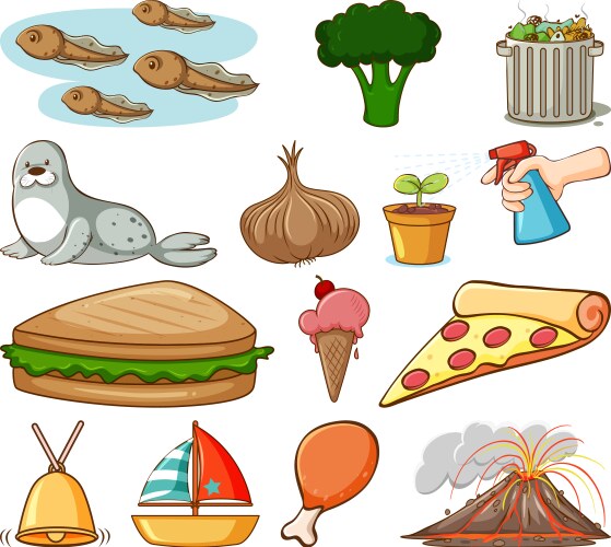 Large set different food and other items vector image