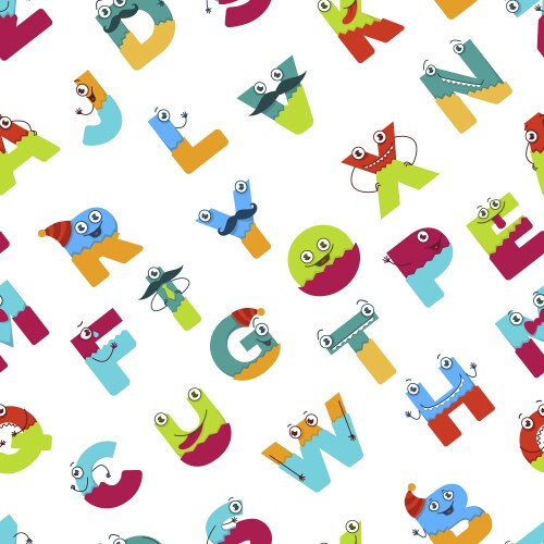 Funny alphabet of cartoon characters for kids vector image