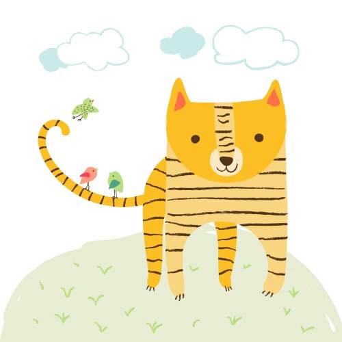 Cute little tiger poster card for kids Royalty Free Vector