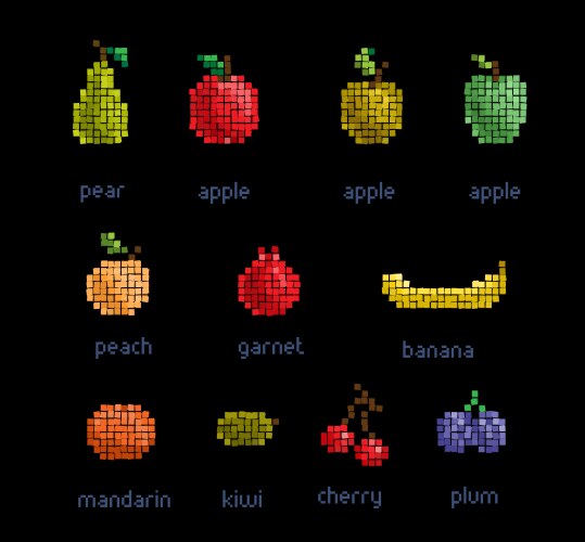 Retro Pixel Fruit Set Vector Image