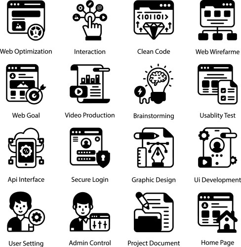 Web and programming in solid icons style vector image