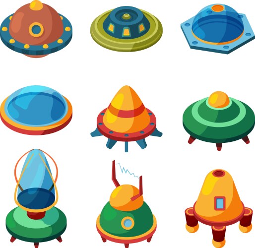 Ufo and aliens isometric space plates vector image