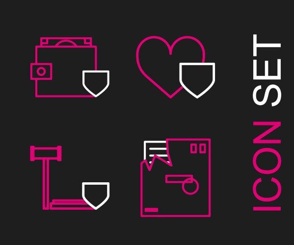 Set line ordered envelope judge gavel with shield vector image