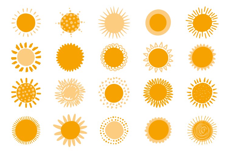 summer sun hand drawn sketch yellow elements vector image