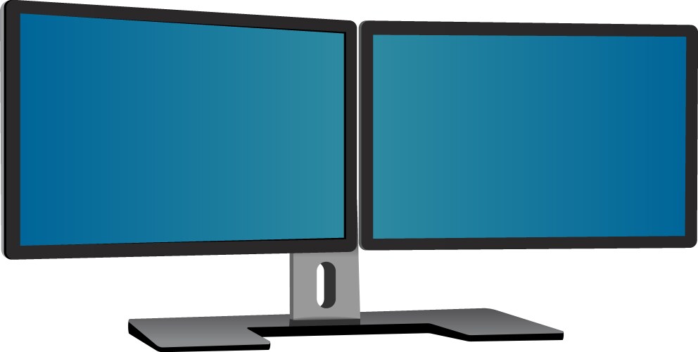 Two desktop monitors with dual monitor stand full vector image