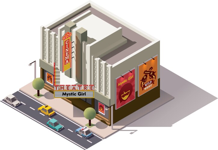 Modern cinema building exterior Royalty Free Vector Image