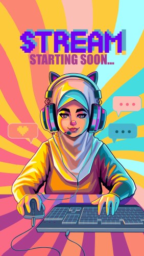 muslim girl gamer or streamer with cat ears vector image