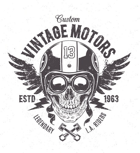Retro Rider Skull Print Vector Image
