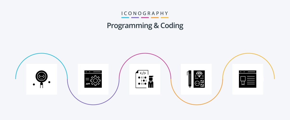 Programming and coding glyph 5 icon pack vektorbild