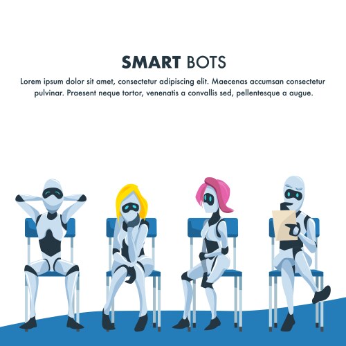 Queue smart robot sit wait for job interview vector image
