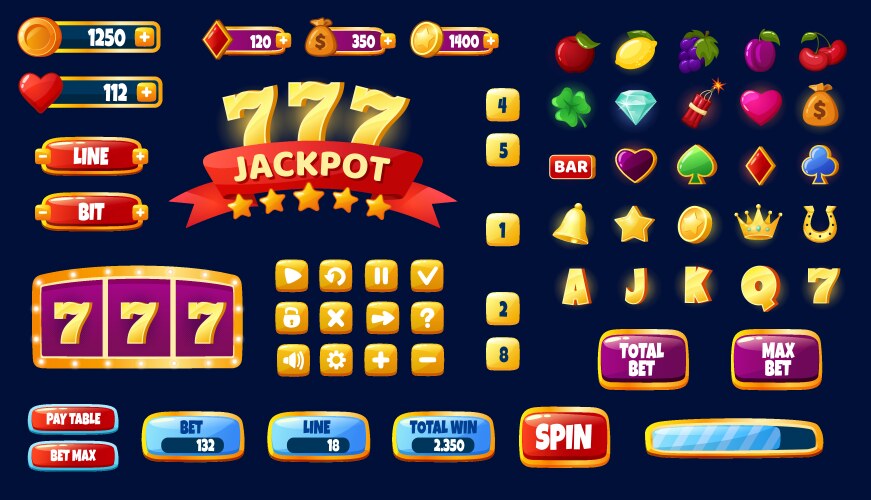 Cartoon casino slot machine mobile app game ui vector image