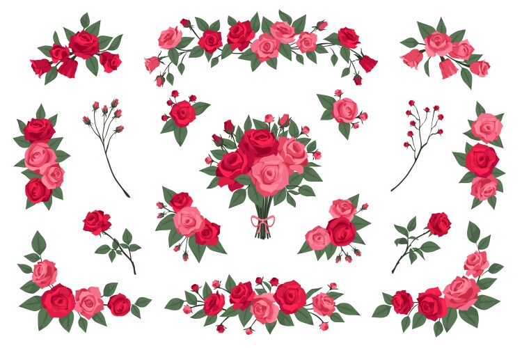 Cartoon roses compositions decorative floral Vector Image