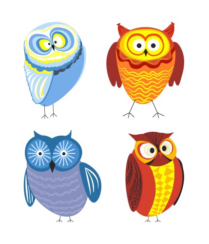 Owls cartoon kid funny characters with feather vector image