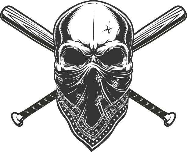 Monochrome Skull with Bandana Vector Image