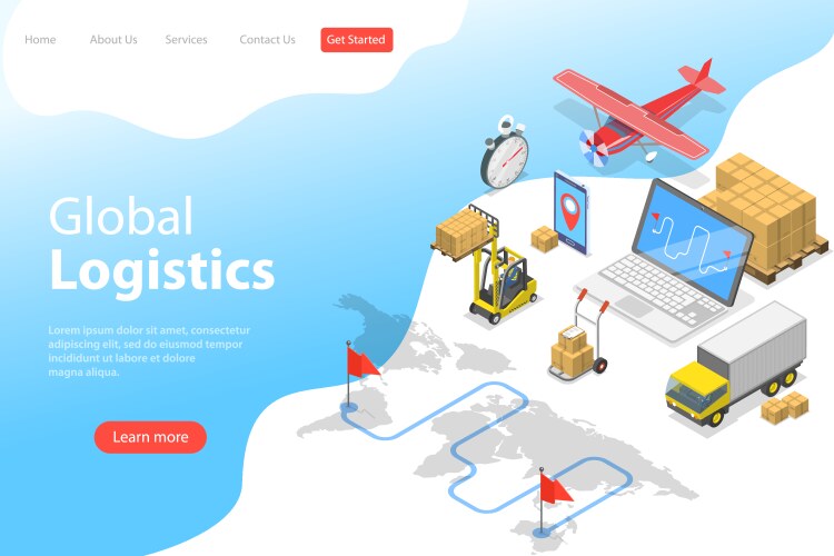 Logistics isometric icons set with cargo trucks Vector Image