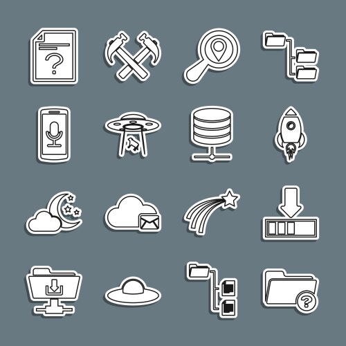 Set line unknown directory loading rocket ship vector image