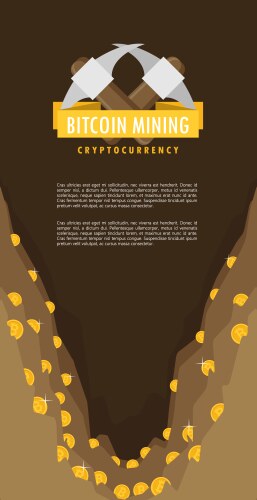 Bitcoin mining concept with pickaxe and coin flat vector image