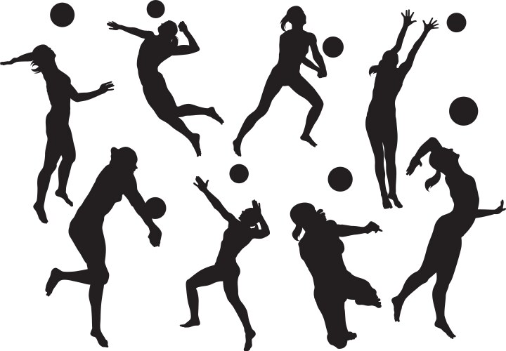 Beach Volleyball Silhouettes Vector Image