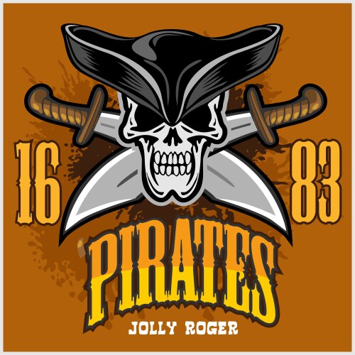 Pirate skull in black hat with cross swords Vector Image