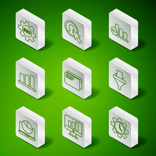 Set line time management monitor with graph chart vector image