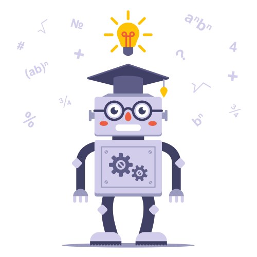 Smart robot with glasses solves problem vector image