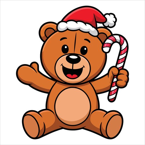 Cartoon christmas teddy bear with candy cane Vector Image